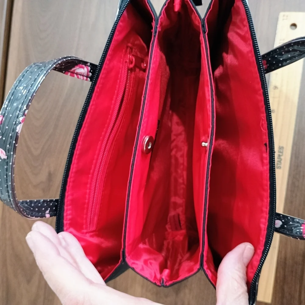 Victoria's Secret Black and Red Floral Cosmetic Bag